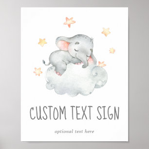 Little Elephant Girl Baby Shower Custom Text Sign
