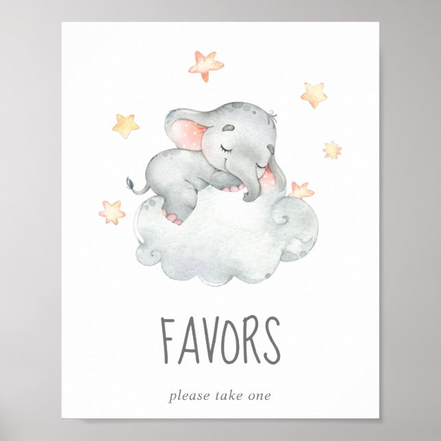 Little Elephant Girl Baby Shower Favours Sign (Front)