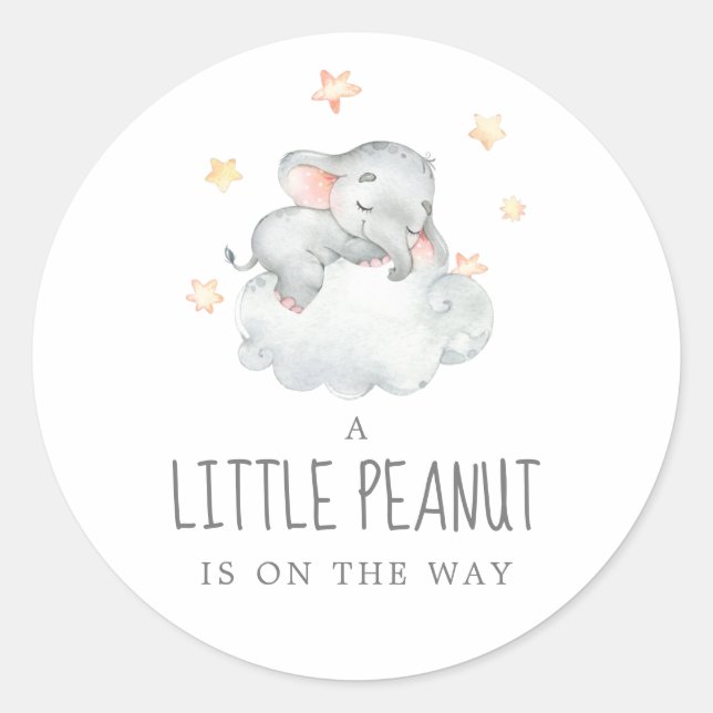 Little Elephant Girl Little Peanut Baby Shower Classic Round Sticker (Front)