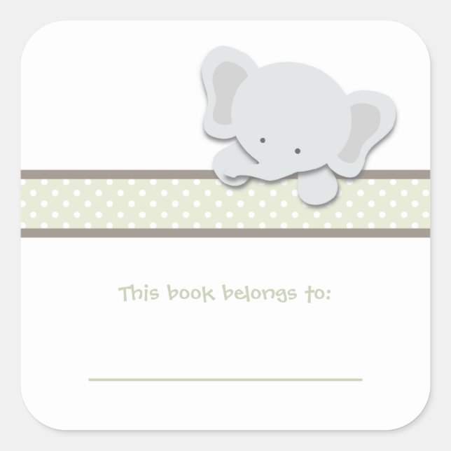 Little Elephant {Green} | Bookplates Square Sticker (Front)