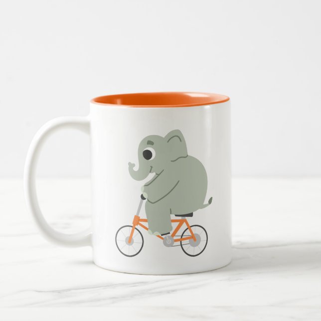 Little Elephant On A Bike Two-Tone Coffee Mug (Left)