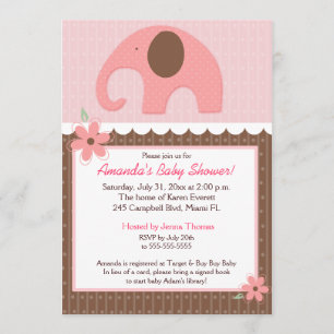 Little Elephant (rose) Invitation Baby shower 5x7