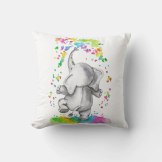 Little Elephant Splash of Colour Throw Pillow