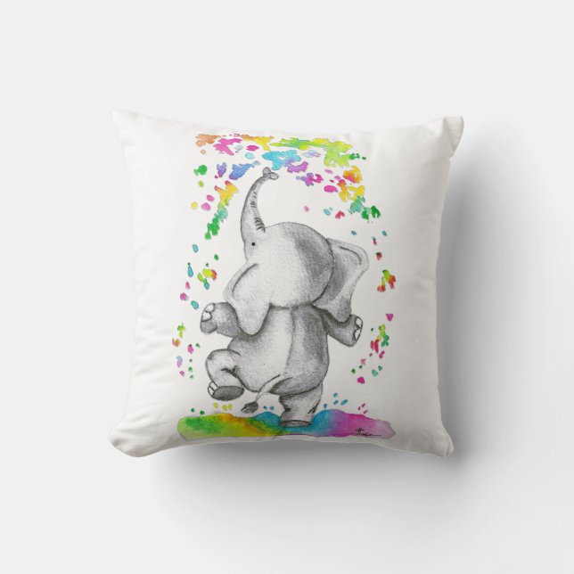 Little Elephant Splash of Colour Throw Pillow (Front)