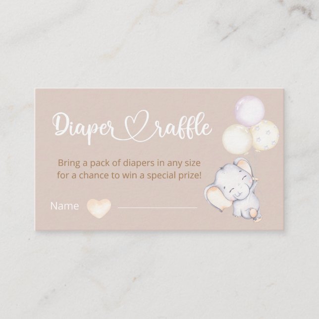  Little Elephant Watercolor Diaper Raffle Enclosure Card (Front)