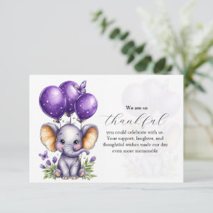 Little Elephant with Dreamy Purple Balloons Thank You Card