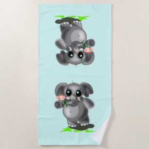 Little Elephant with Flower Beach Towel Love