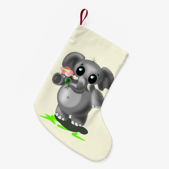 Little Elephant with Flower Christmas Stocking (Front (Hanging))
