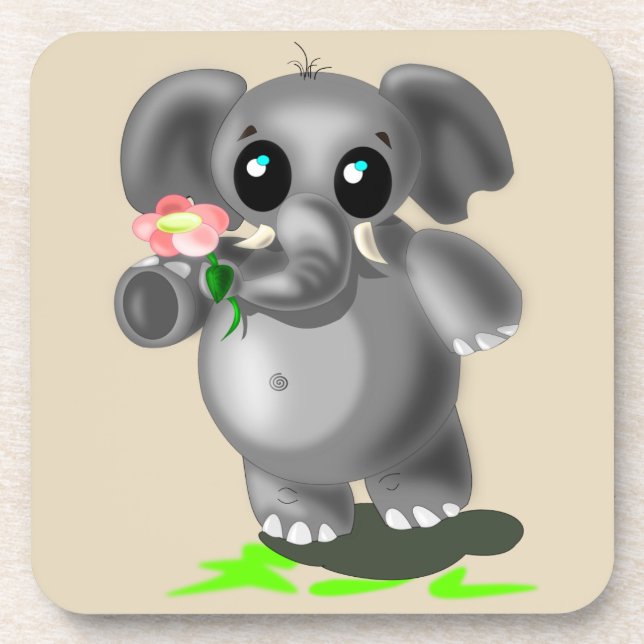 Little Elephant with Flower Coaster - Your Colours (Front)