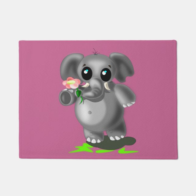 Little Elephant with Flower Doormat - Customizable (Front)