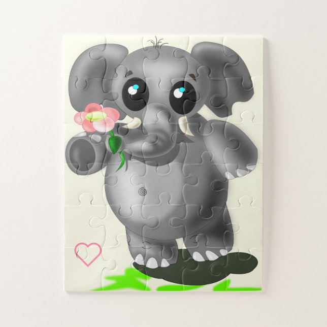 Little Elephant with Flower Jigsaw Puzzle (Vertical)