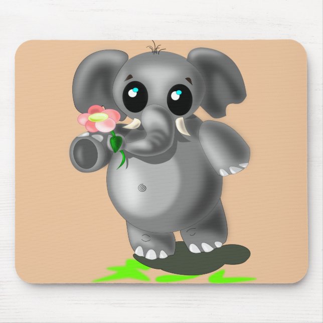 Little Elephant with Flower Mouse Pad - Your Colou (Front)