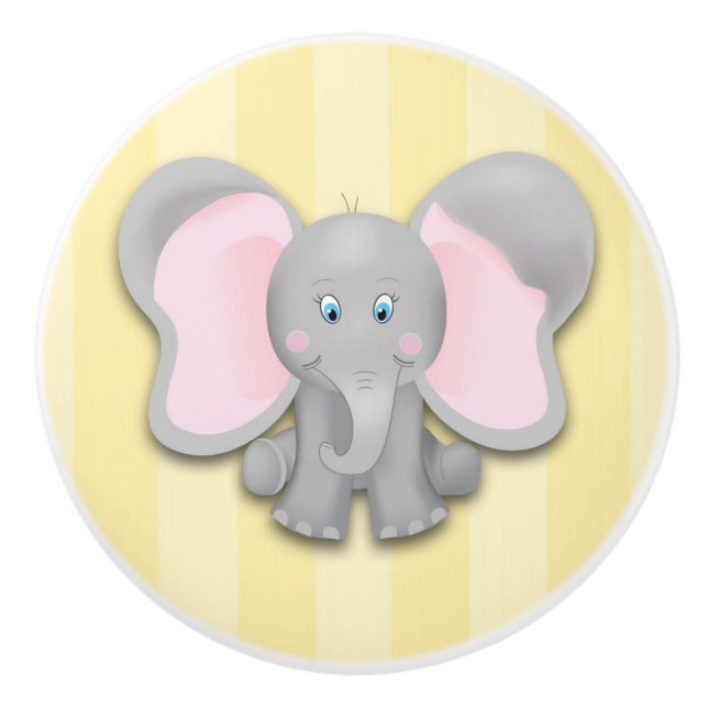 Little Elephant Yellow Baby Nursery Room Dresser Ceramic Knob (Front)