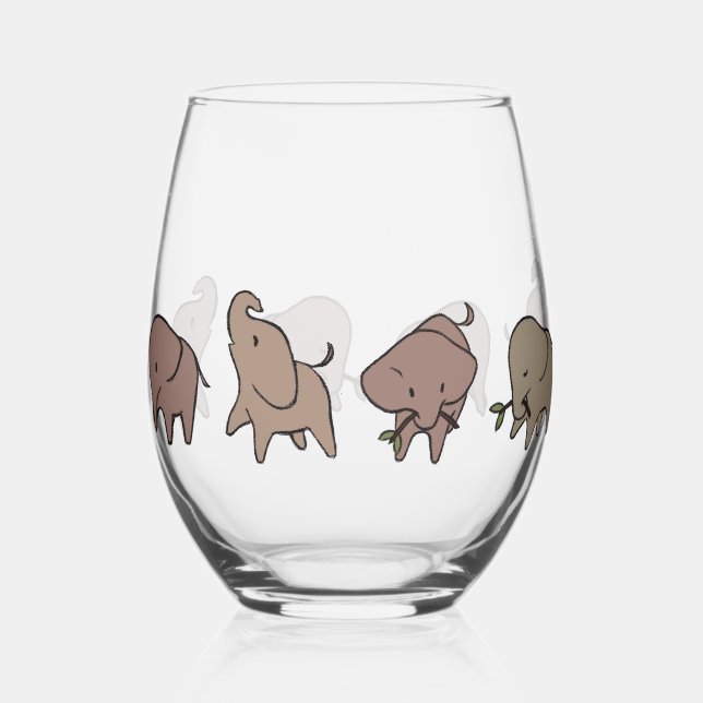 Little Elephants Stemless Wine Glass (Front)
