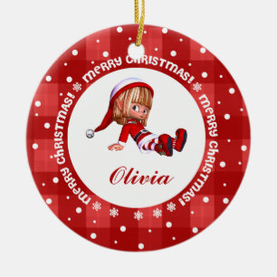 Little Elf Doll Custom Name Christmas  Ceramic Ornament