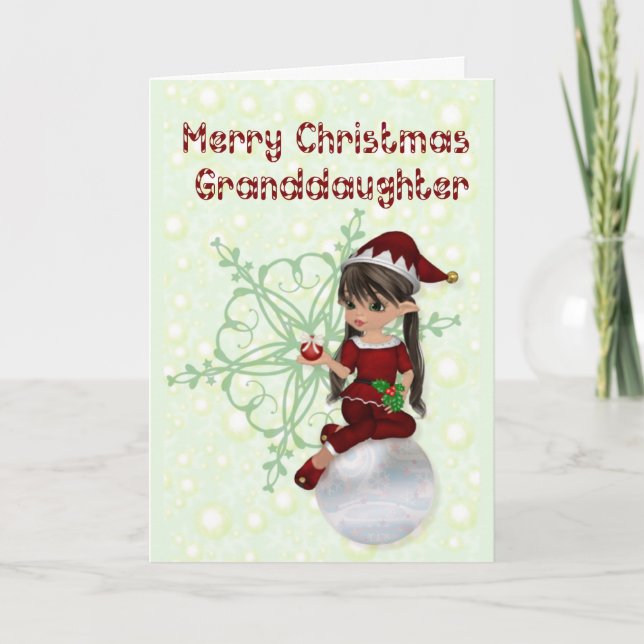 Little Elf Merry Christmas Granddaughter Holiday Card (Front)