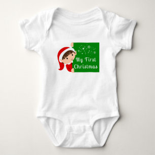 Little Elf’s My First Christmas Text Holiday Gift Baby Bodysuit