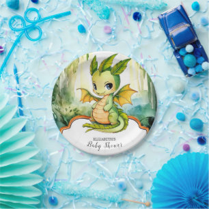 Little Enchanted Dragon Baby Shower Paper Plate