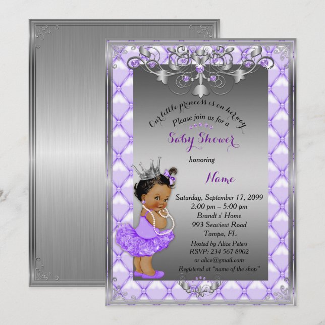 Little etnic Princess, Baby Shower Invite,silver Invitation (Front/Back)