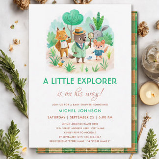Little Explorer Forest Detective Boy Baby Shower Invitation