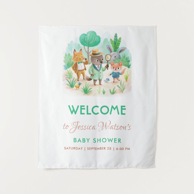 Little Explorer Forest Detective Boy Baby Shower Tapestry (Front)
