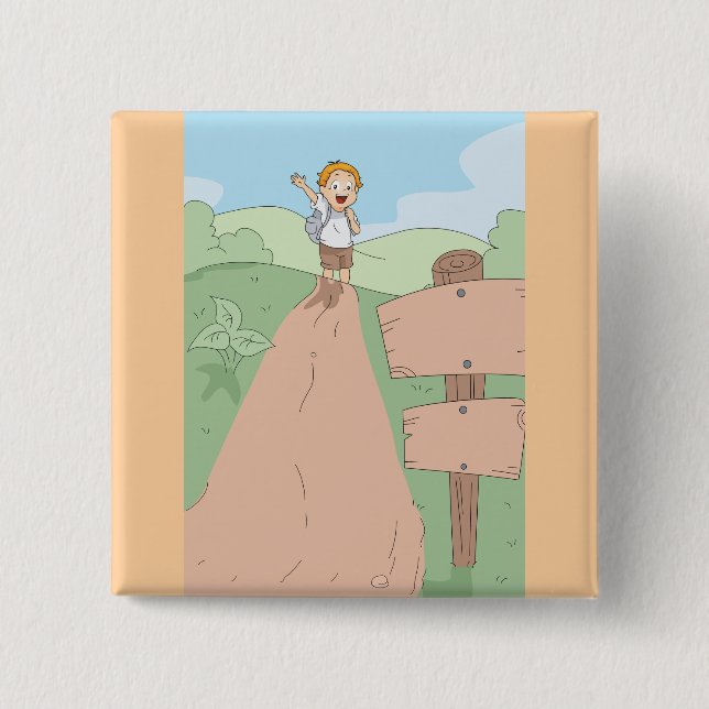 Little Explorer Hiking Adventure 2 Inch Square Button (Front)