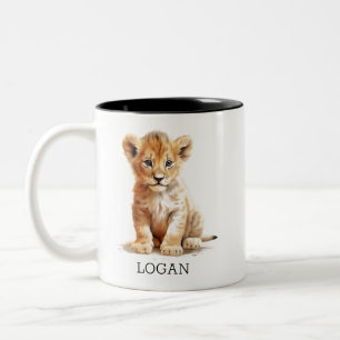 Little Explorer - Personalized Lion Cub Two-Tone Coffee Mug