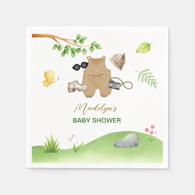 Little Explorer Woodland Forest Hiking Baby Shower Napkin (Front)