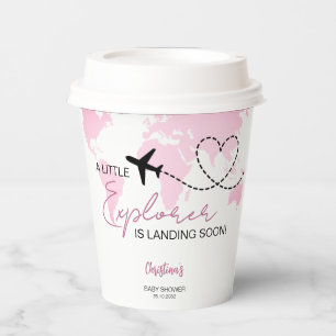 Little Explorer World Map Pink Baby Shower Paper Cups