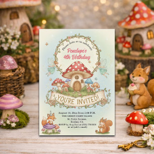 Little Fairies House Mushrooms 4th Birthday Party Invitation