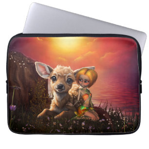 Little fairy and the cute fawn.  laptop sleeve