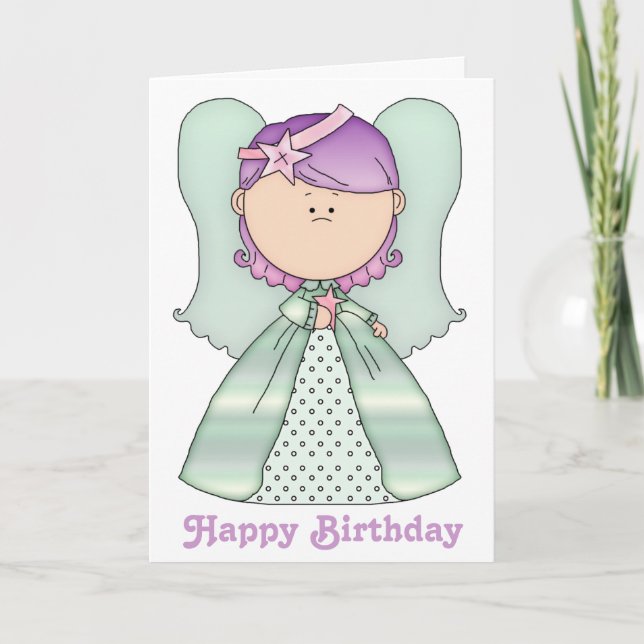 Little Fairy Angel Happy Birthday Card 6b (Front)