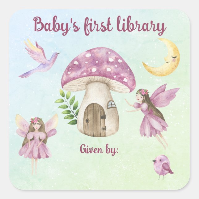 Little Fairy Baby's first library Square Sticker (Front)