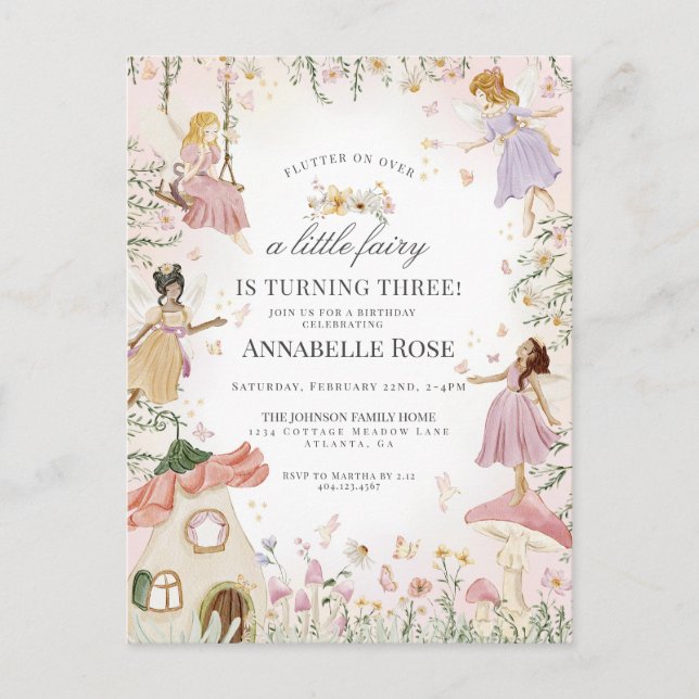 Little Fairy Birthday Enchanted Garden Invitation Postcard (Front)