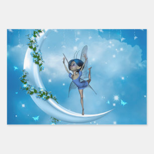 Little fairy dancing on the moon wrapping paper sheet