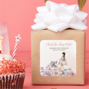 Little Fairy Enchanted Garden Birthday Favour Square Sticker