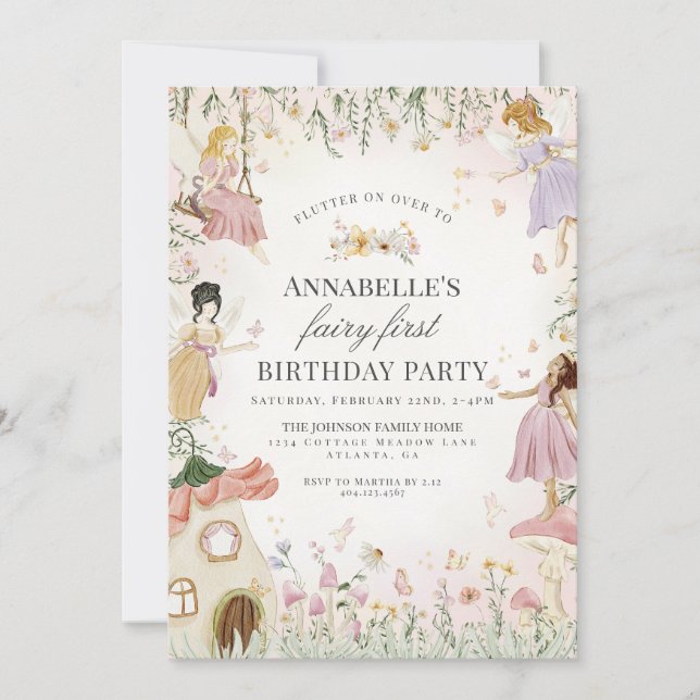 Little Fairy First Birthday Enchanted Garden Girl (Front)