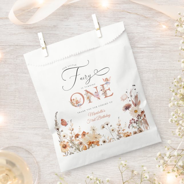 Little Fairy Floral Garden First Birthday Favour Bag (Clipped)