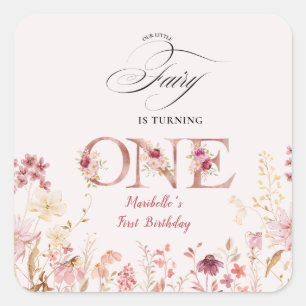 Little Fairy Floral Garden First Birthday  Square Sticker