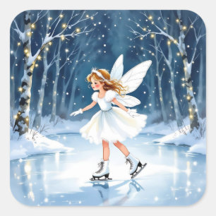Little Fairy Ice Skating Christmas Square Sticker
