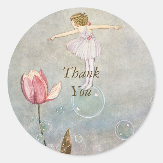 Little Fairy on a Bubble Classic Round Sticker (Front)