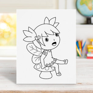 Little Fairy on a Toadstool Colouring Page Poster