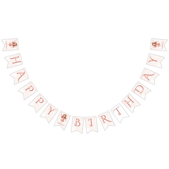 Little Fairy Pink Butterfly Any Age  Bunting Flags (All)