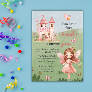 Little Fairy Pink Castle Butterfly Any Age  Invitation