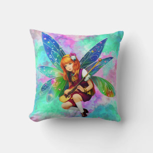Little Fairy Playing Beautiful Music Throw Pillow