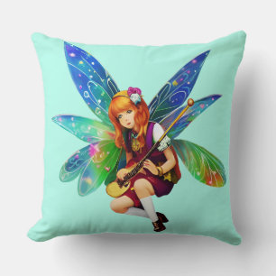 Little Fairy Playing Instrument Throw Pillow
