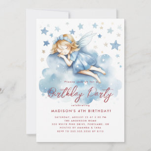 Little Fairy Sleeping On Cloud Birthday Party  Invitation