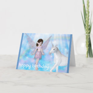 Little Fairy w Unicorn Happy Birthday Card