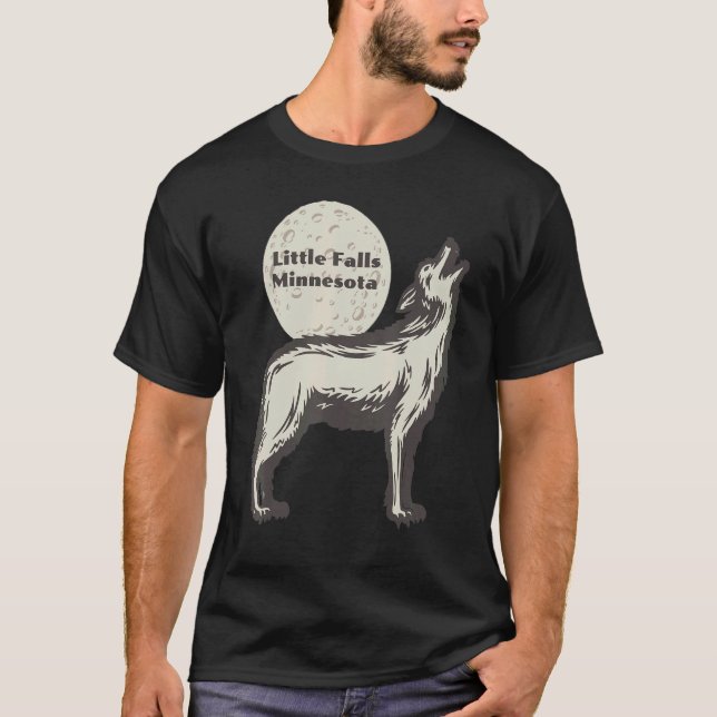 Little Falls Minnesota MN Wolf Moon Howling Souven T-Shirt (Front)