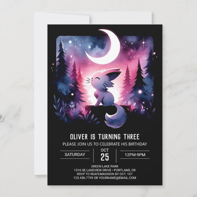 Little Fantasy Cat Birthday Invitation (Front)